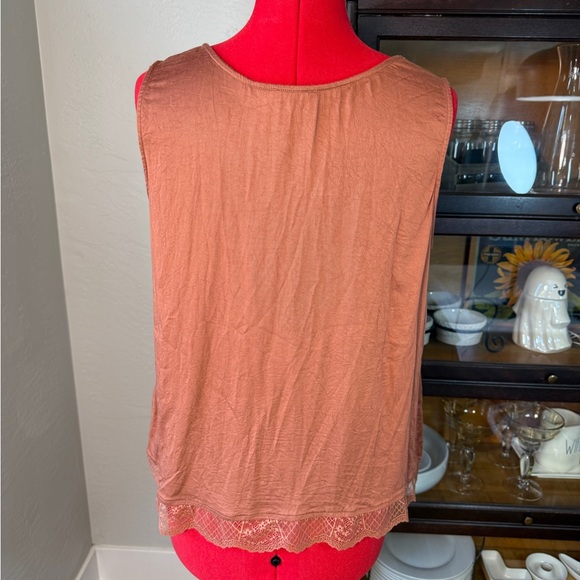 Tribal Jeans Burnt Orange Lace Trim Tank Top Rayon Spandex Size Large - Picture 3 of 6